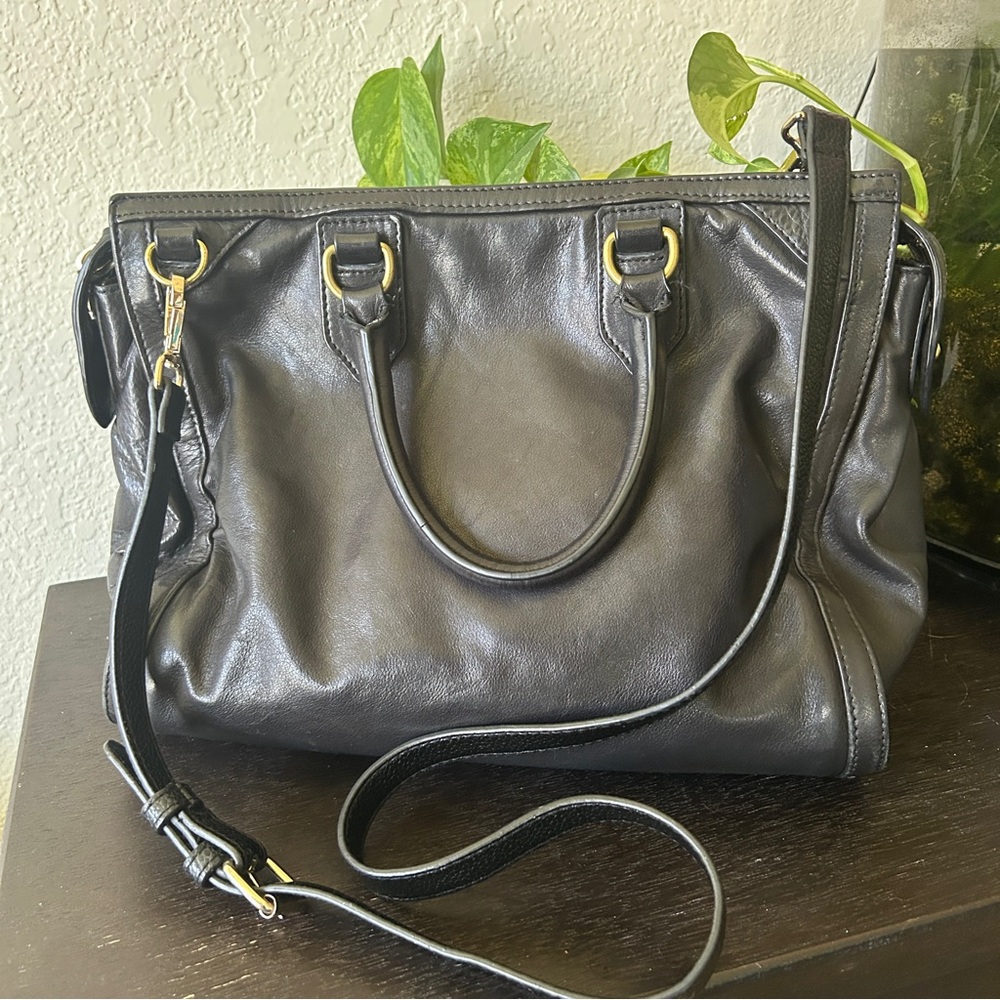 Steven Alan Black Leather Satchel Crossbody Bag
